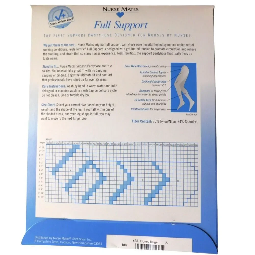 Nurse Mates Full Support Hosiery 6mmHg Compression Control Top White Sz B‎ 81500